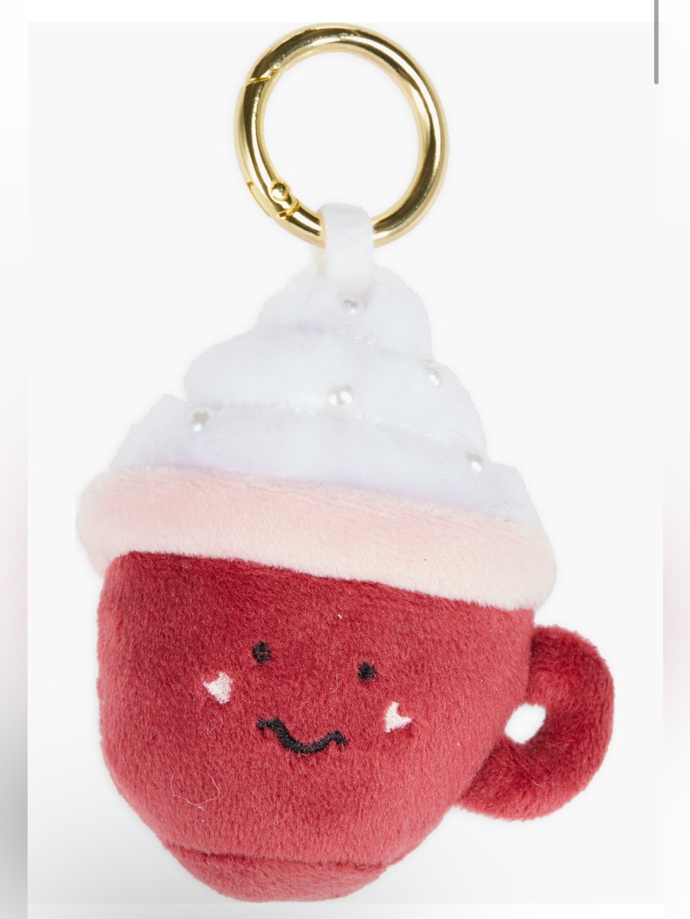 Leith Red Plush Cup Keychain with White Whip